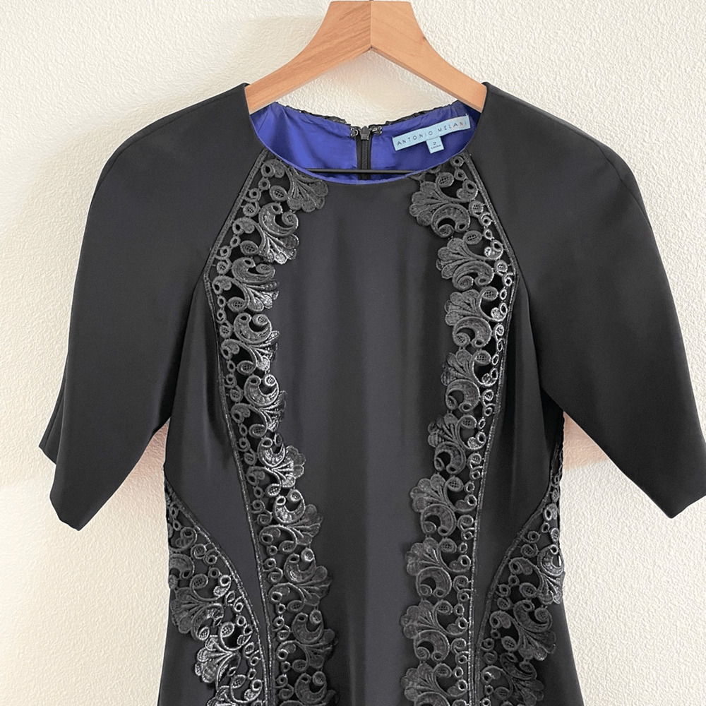 Antonio Melani Black Lace Trim Sheath Dress Women’s 2 - Picture 2 of 7